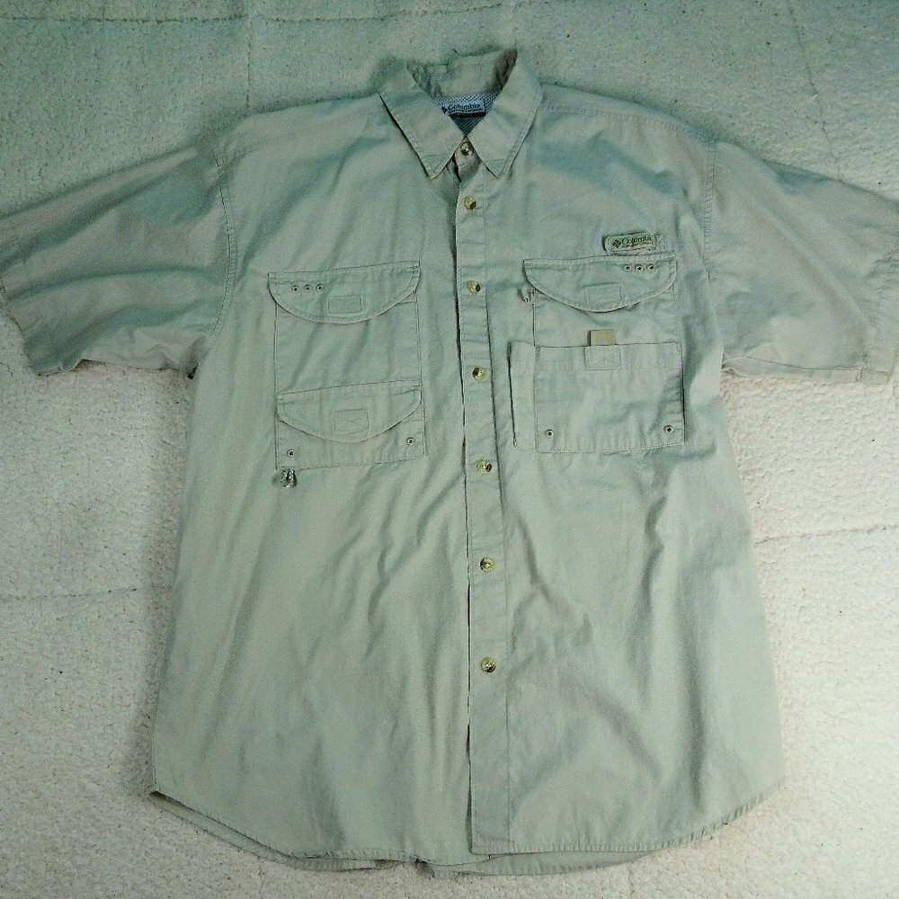 Columbia PFG Beige Button Up Fishing Shirt Large